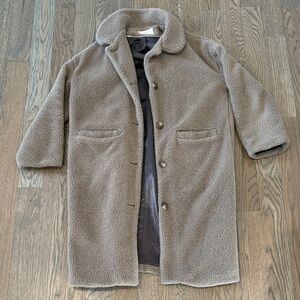 Emerson Fry midi length Sherpa Jacket in Beige/Taupe Sz S
